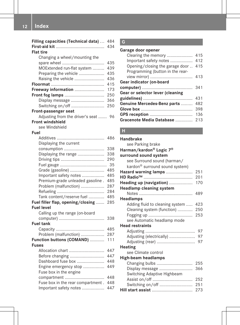 Index | Mercedes-Benz CL-Class 2013 Owners Manual User Manual | Page 14 / 494