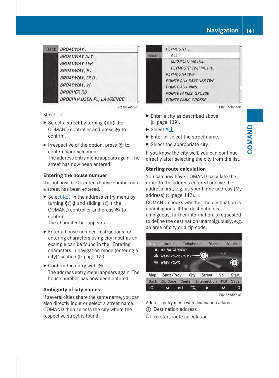 Comand, Navigation | Mercedes-Benz CL-Class 2013 Owners Manual User Manual | Page 143 / 494