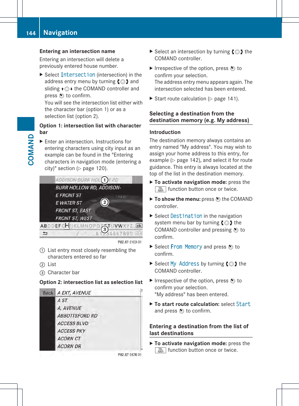 Coman d, Navigation | Mercedes-Benz CL-Class 2013 Owners Manual User Manual | Page 146 / 494