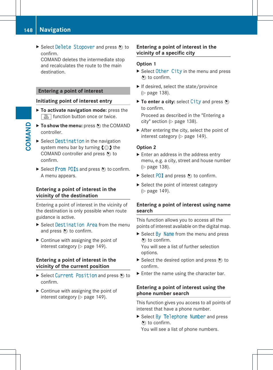 Comand, Navigation | Mercedes-Benz CL-Class 2013 Owners Manual User Manual | Page 150 / 494