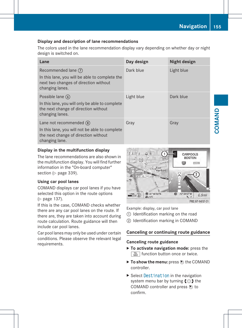 Comand, Navigation | Mercedes-Benz CL-Class 2013 Owners Manual User Manual | Page 157 / 494