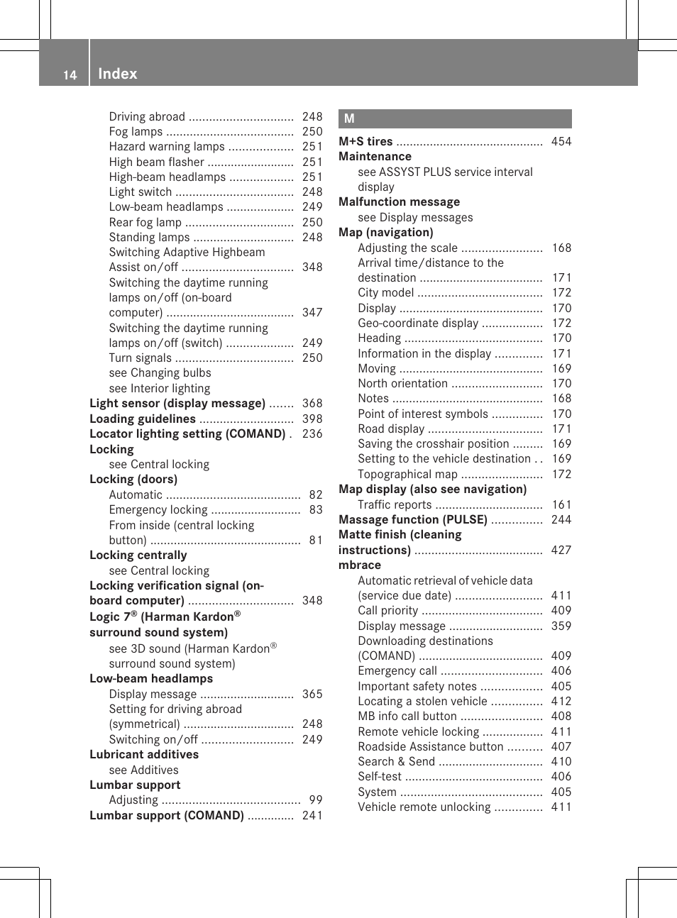 Index | Mercedes-Benz CL-Class 2013 Owners Manual User Manual | Page 16 / 494