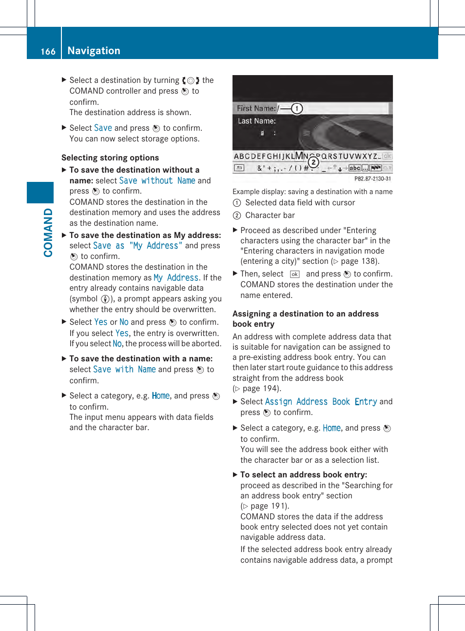 Comand, Navigation | Mercedes-Benz CL-Class 2013 Owners Manual User Manual | Page 168 / 494