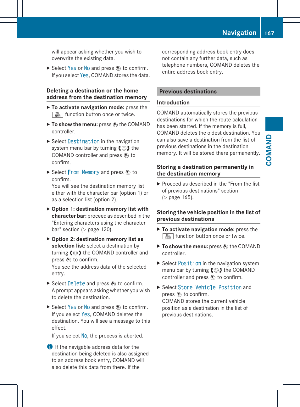 Coman d, Navigation | Mercedes-Benz CL-Class 2013 Owners Manual User Manual | Page 169 / 494