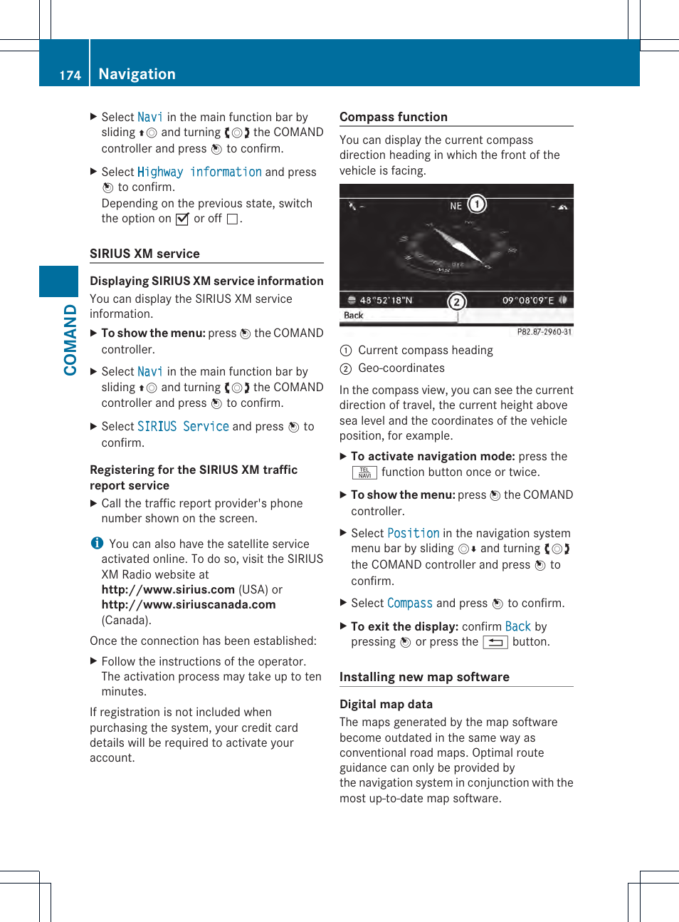 Comand, Navigation | Mercedes-Benz CL-Class 2013 Owners Manual User Manual | Page 176 / 494