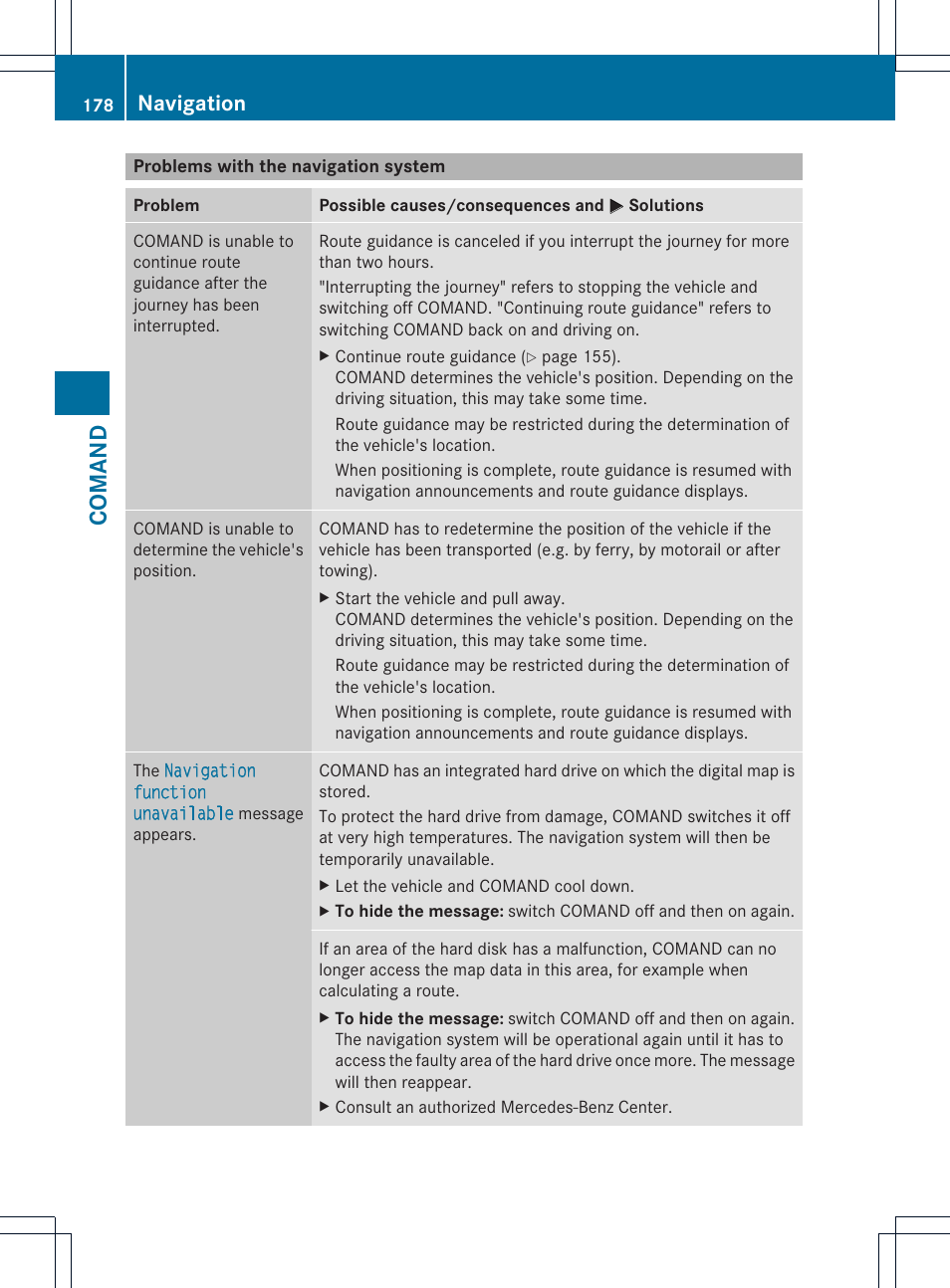 Comand, Navigation | Mercedes-Benz CL-Class 2013 Owners Manual User Manual | Page 180 / 494