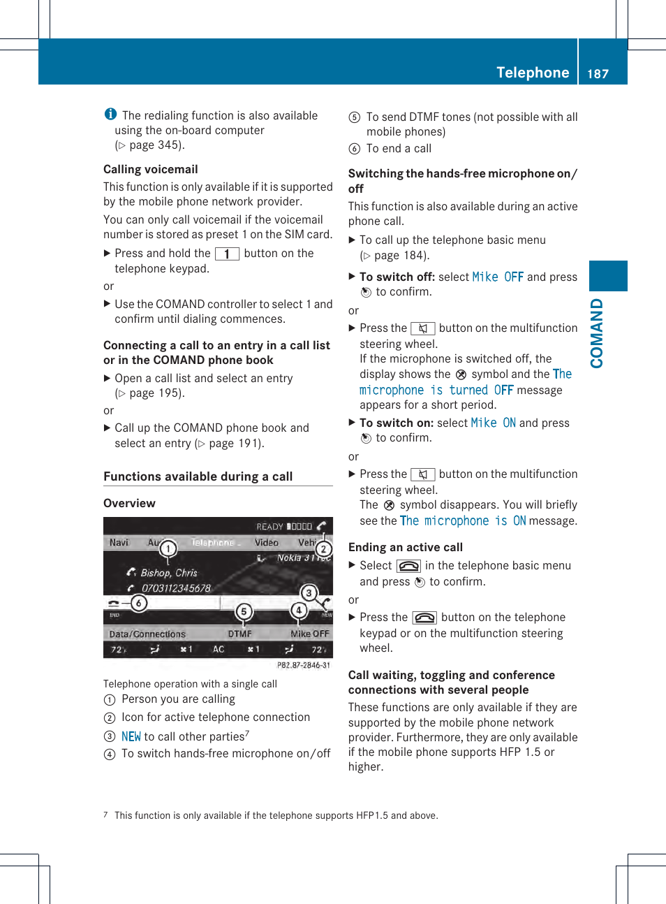Co ma nd, Telephone | Mercedes-Benz CL-Class 2013 Owners Manual User Manual | Page 189 / 494