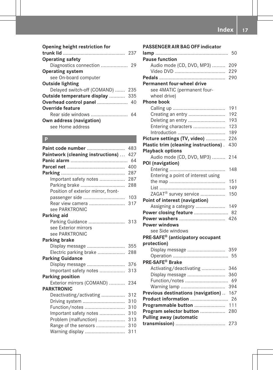 Index | Mercedes-Benz CL-Class 2013 Owners Manual User Manual | Page 19 / 494