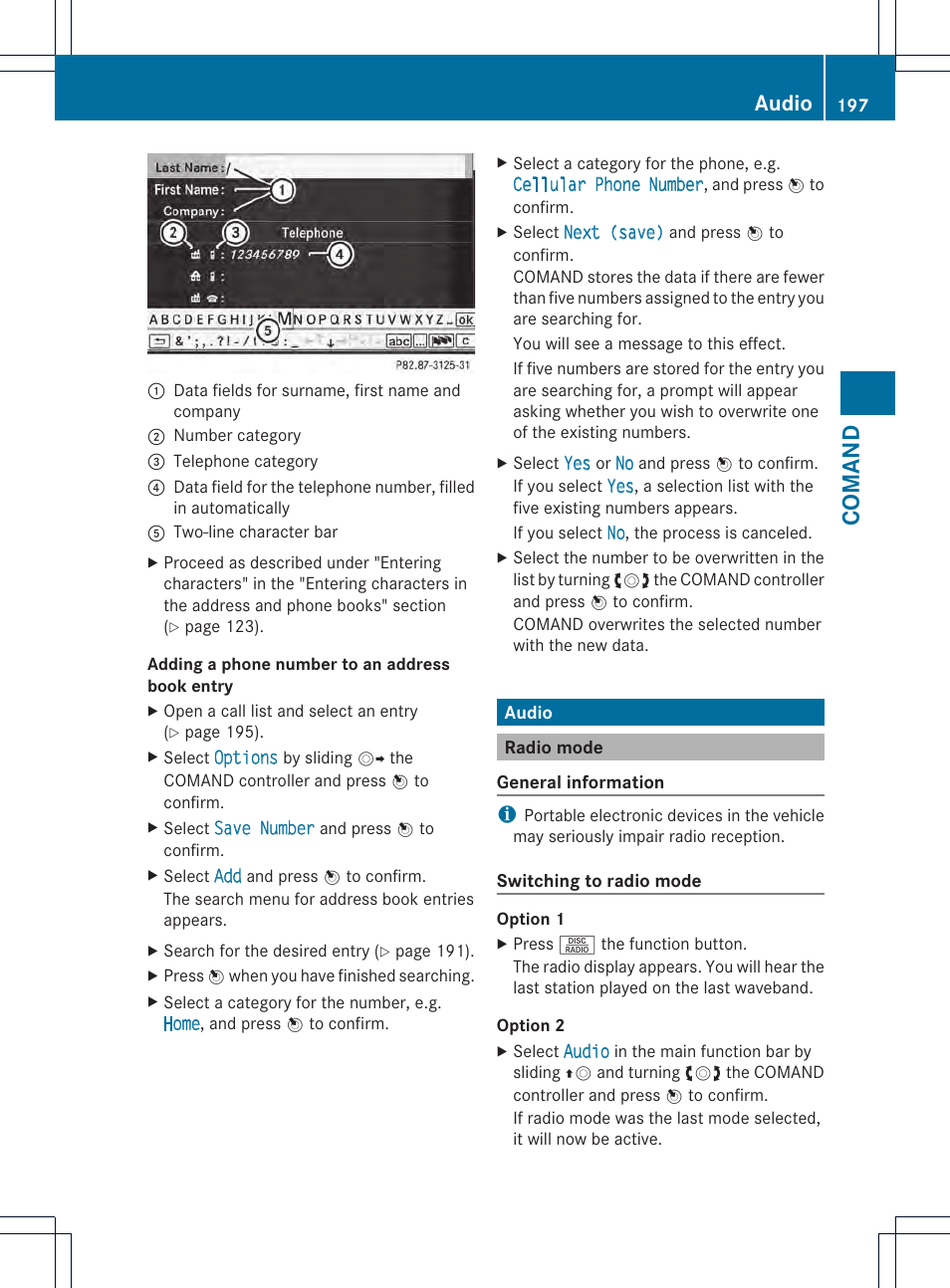 Comand, Audio | Mercedes-Benz CL-Class 2013 Owners Manual User Manual | Page 199 / 494
