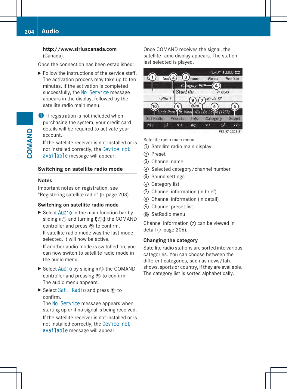 Comand, Audio | Mercedes-Benz CL-Class 2013 Owners Manual User Manual | Page 206 / 494