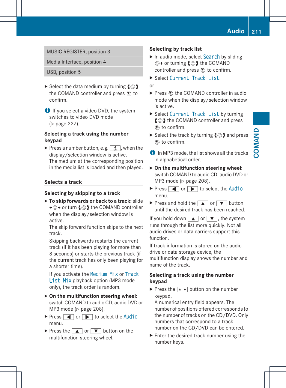 Comand, Audio | Mercedes-Benz CL-Class 2013 Owners Manual User Manual | Page 213 / 494