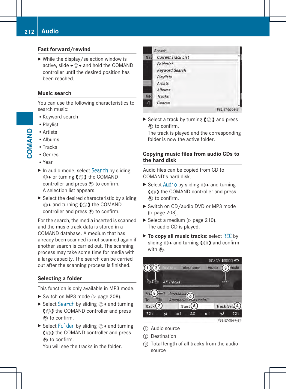 Comand, Audio | Mercedes-Benz CL-Class 2013 Owners Manual User Manual | Page 214 / 494