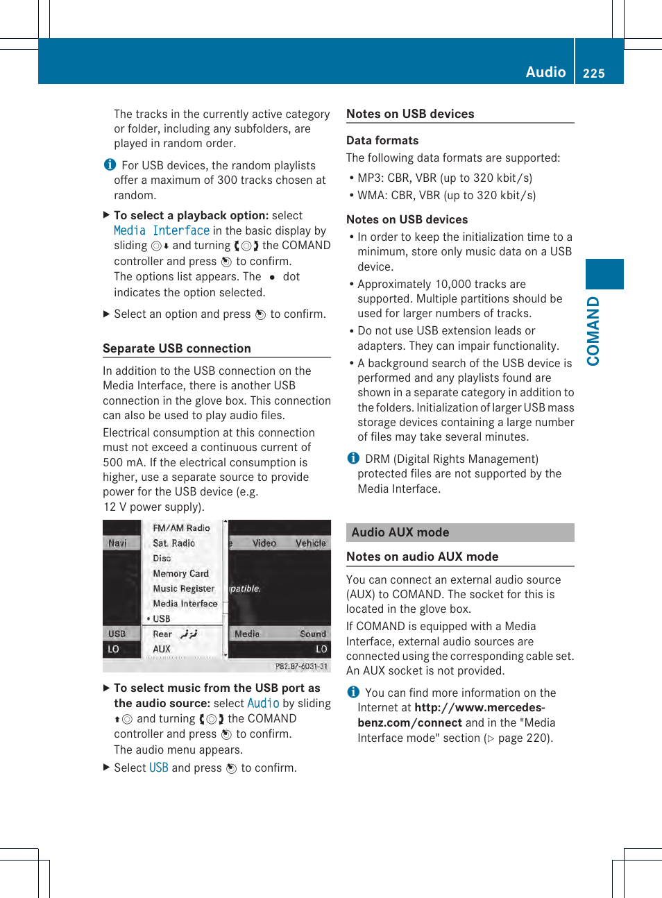 Comand, Audio | Mercedes-Benz CL-Class 2013 Owners Manual User Manual | Page 227 / 494