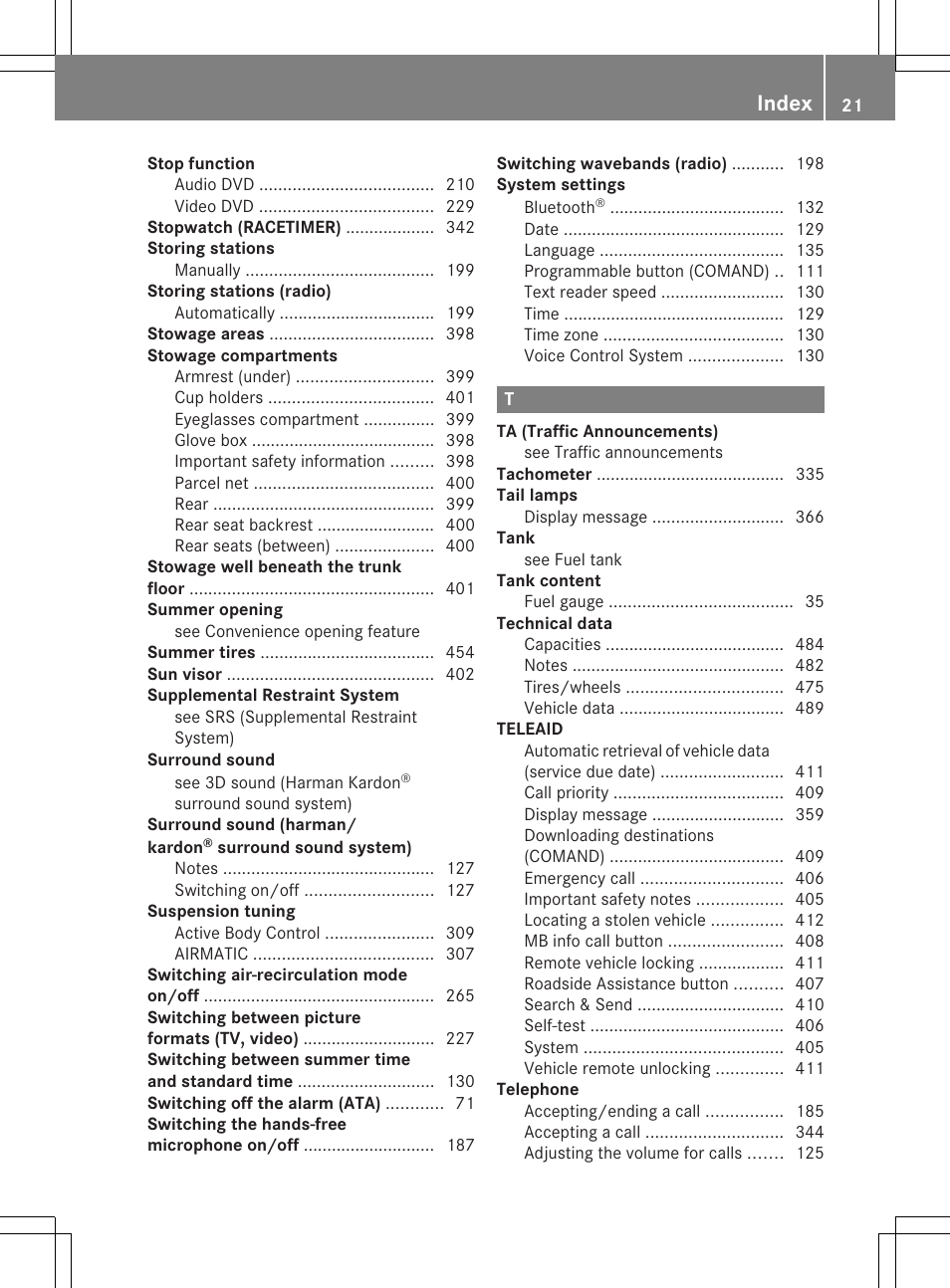 Index | Mercedes-Benz CL-Class 2013 Owners Manual User Manual | Page 23 / 494