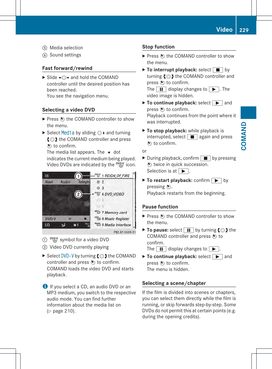 Comand, Video | Mercedes-Benz CL-Class 2013 Owners Manual User Manual | Page 231 / 494
