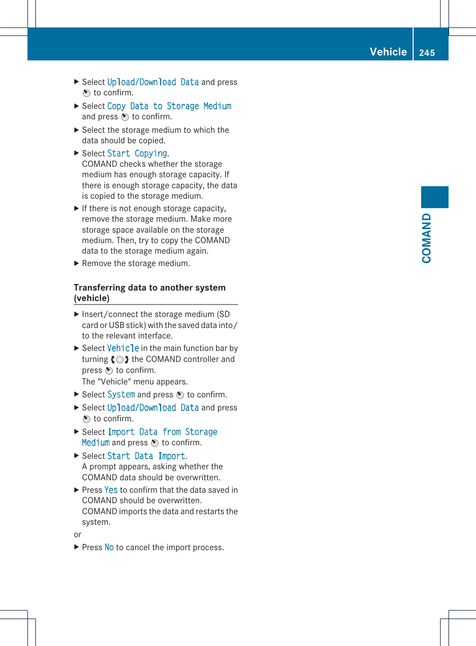 Comand, Vehicle | Mercedes-Benz CL-Class 2013 Owners Manual User Manual | Page 247 / 494