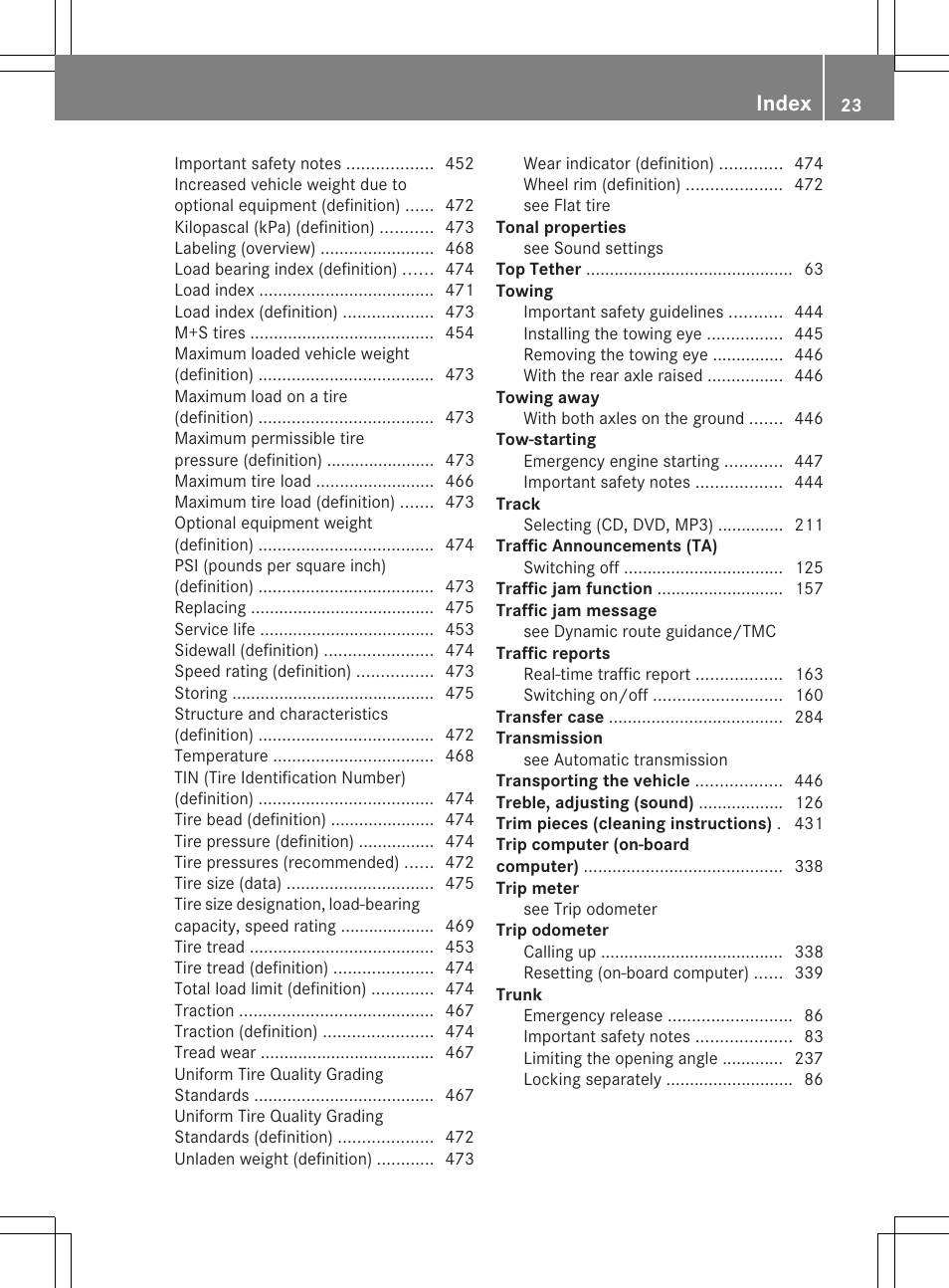 Index | Mercedes-Benz CL-Class 2013 Owners Manual User Manual | Page 25 / 494
