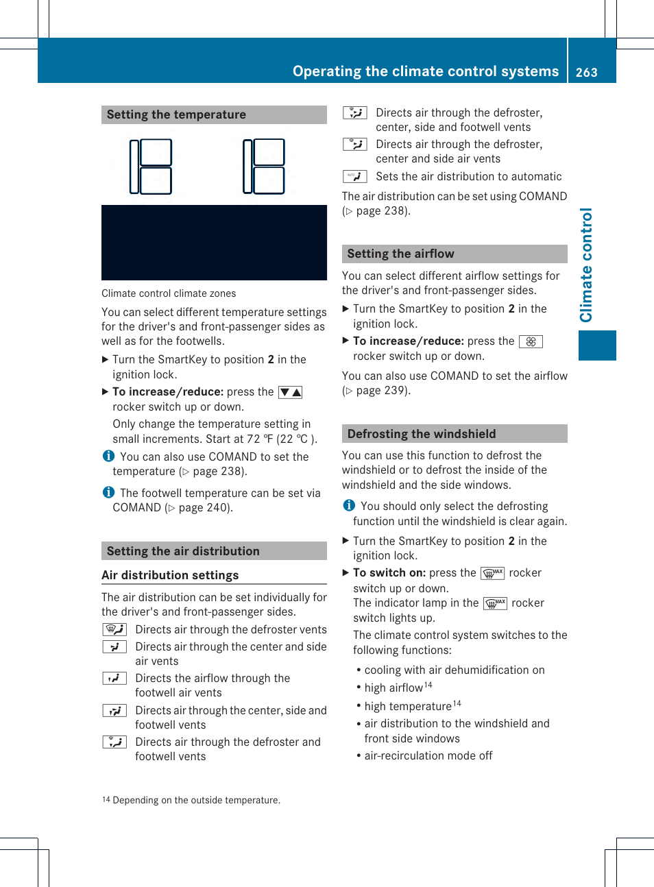 Climate control, Operating the climate control systems | Mercedes-Benz CL-Class 2013 Owners Manual User Manual | Page 265 / 494