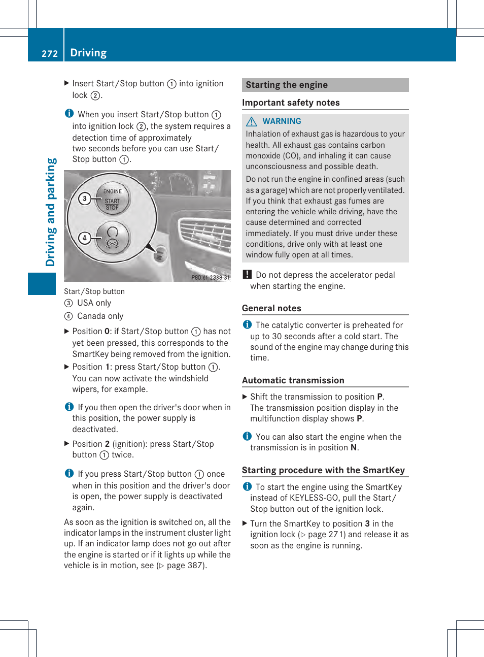 Driving and parking, Driving | Mercedes-Benz CL-Class 2013 Owners Manual User Manual | Page 274 / 494