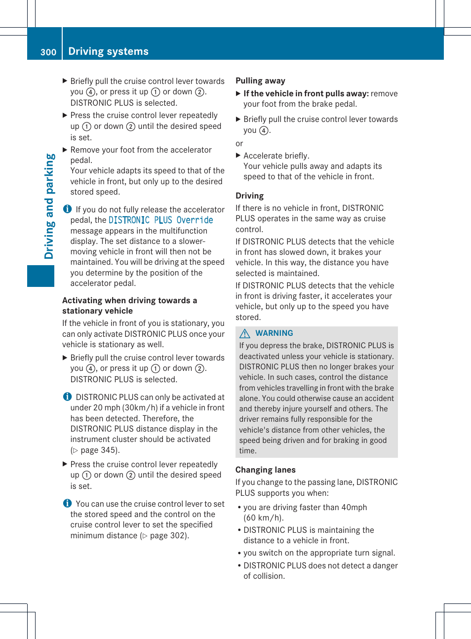 Driving and parking, Driving systems | Mercedes-Benz CL-Class 2013 Owners Manual User Manual | Page 302 / 494