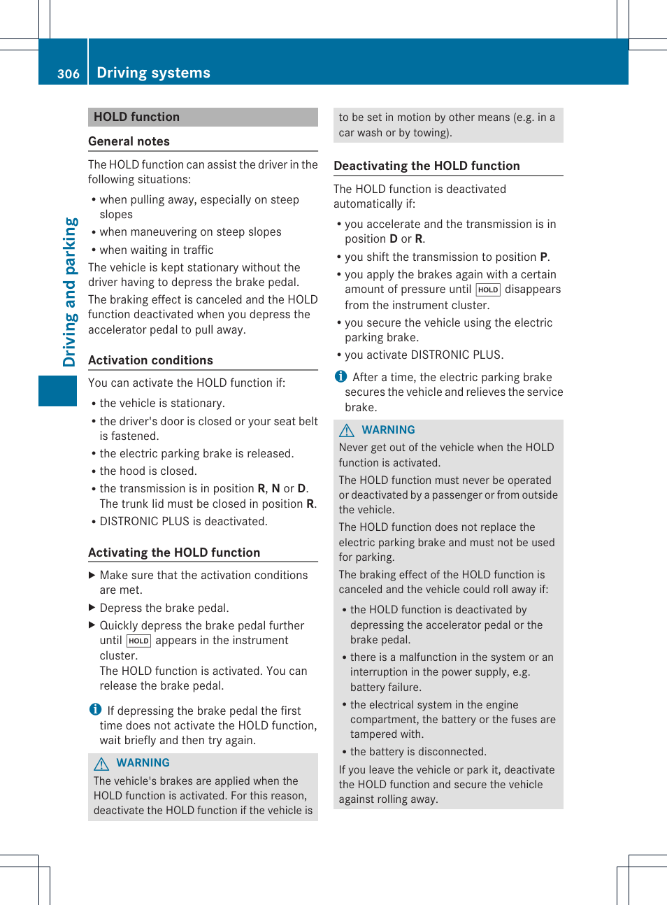 Driving and parking, Driving systems | Mercedes-Benz CL-Class 2013 Owners Manual User Manual | Page 308 / 494