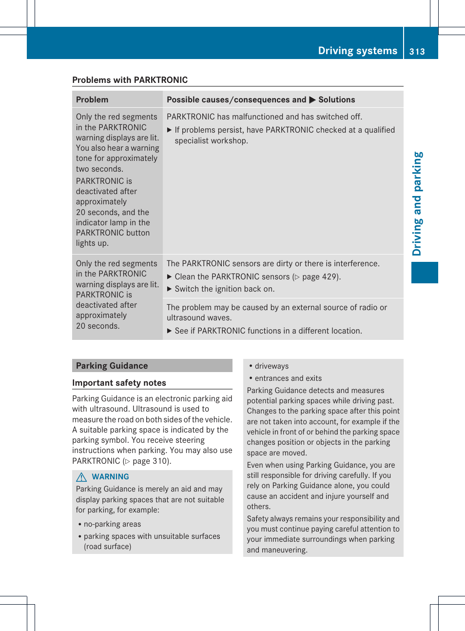 Driving and parking, Driving systems | Mercedes-Benz CL-Class 2013 Owners Manual User Manual | Page 315 / 494