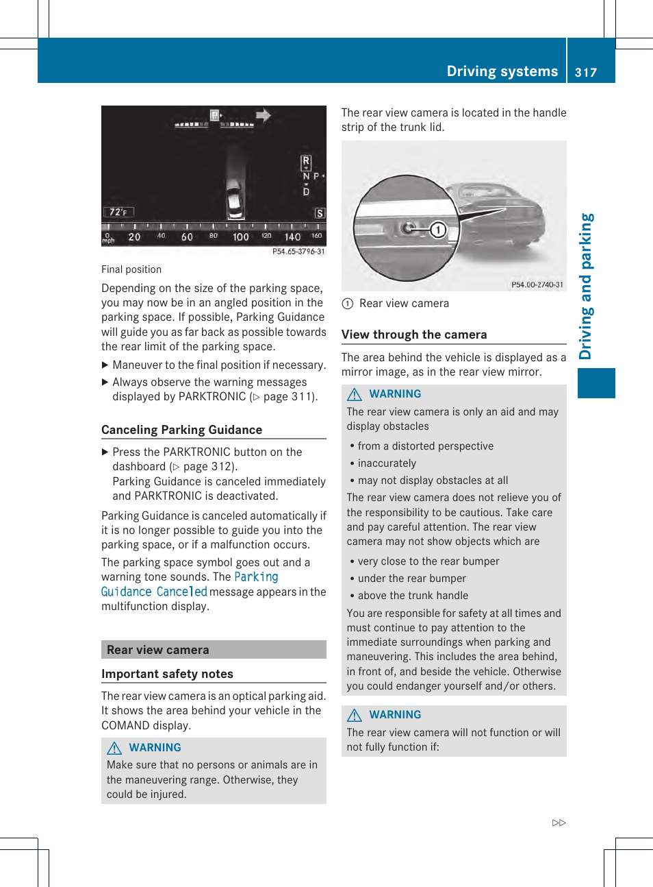 Driving and parking, Driving systems | Mercedes-Benz CL-Class 2013 Owners Manual User Manual | Page 319 / 494