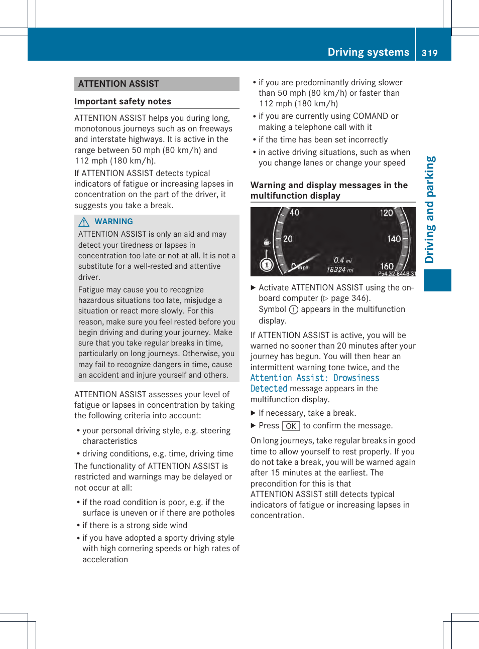 Driving and parking, Driving systems | Mercedes-Benz CL-Class 2013 Owners Manual User Manual | Page 321 / 494