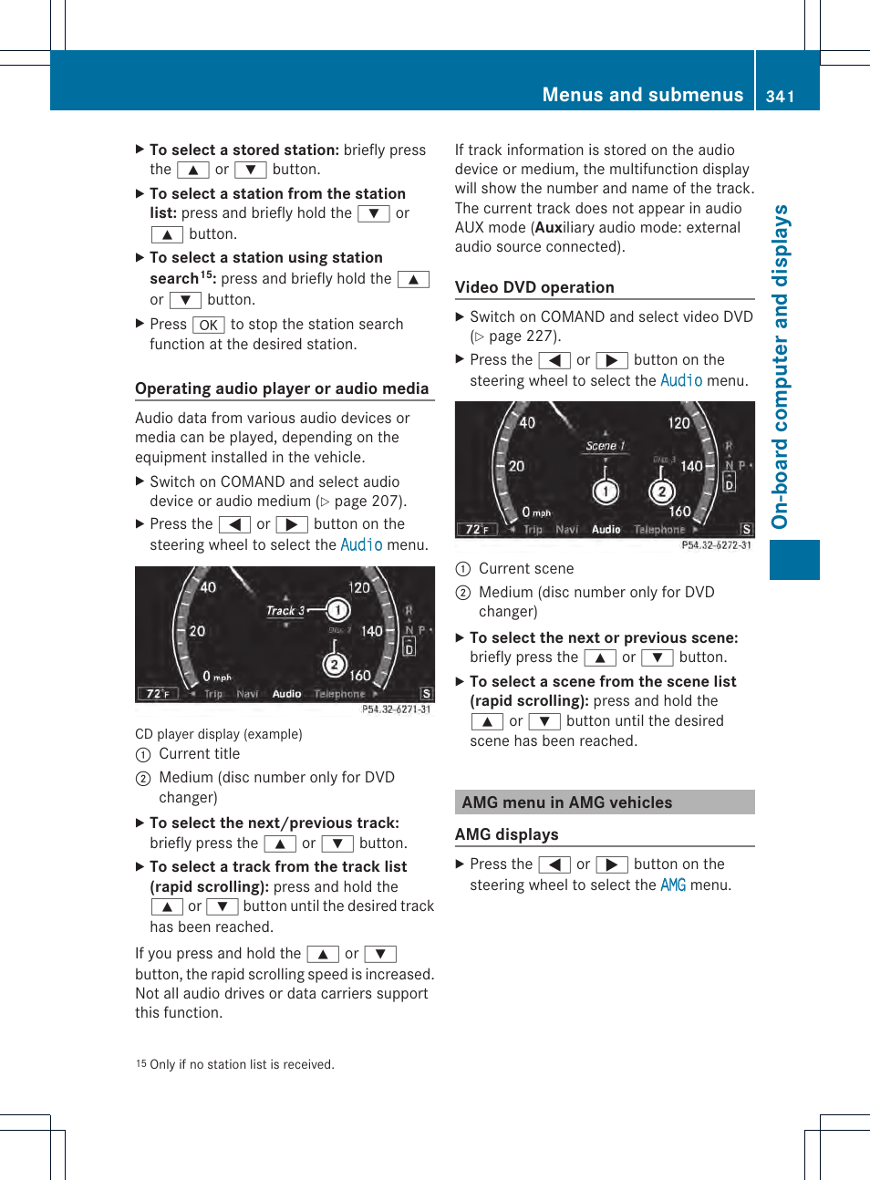 On-board computer and displays, Menus and submenus | Mercedes-Benz CL-Class 2013 Owners Manual User Manual | Page 343 / 494
