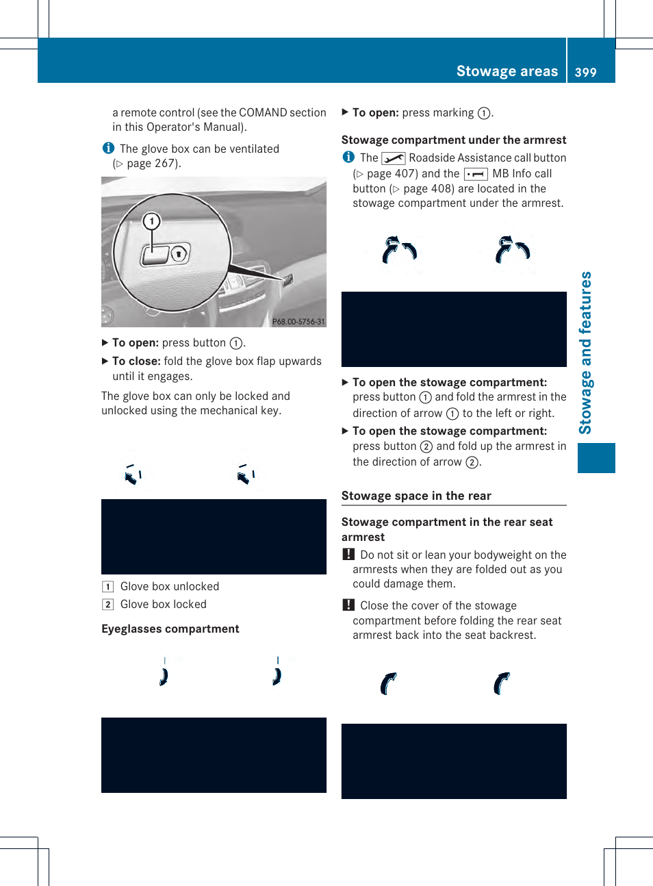 Stowage and features, Stowage areas | Mercedes-Benz CL-Class 2013 Owners Manual User Manual | Page 401 / 494