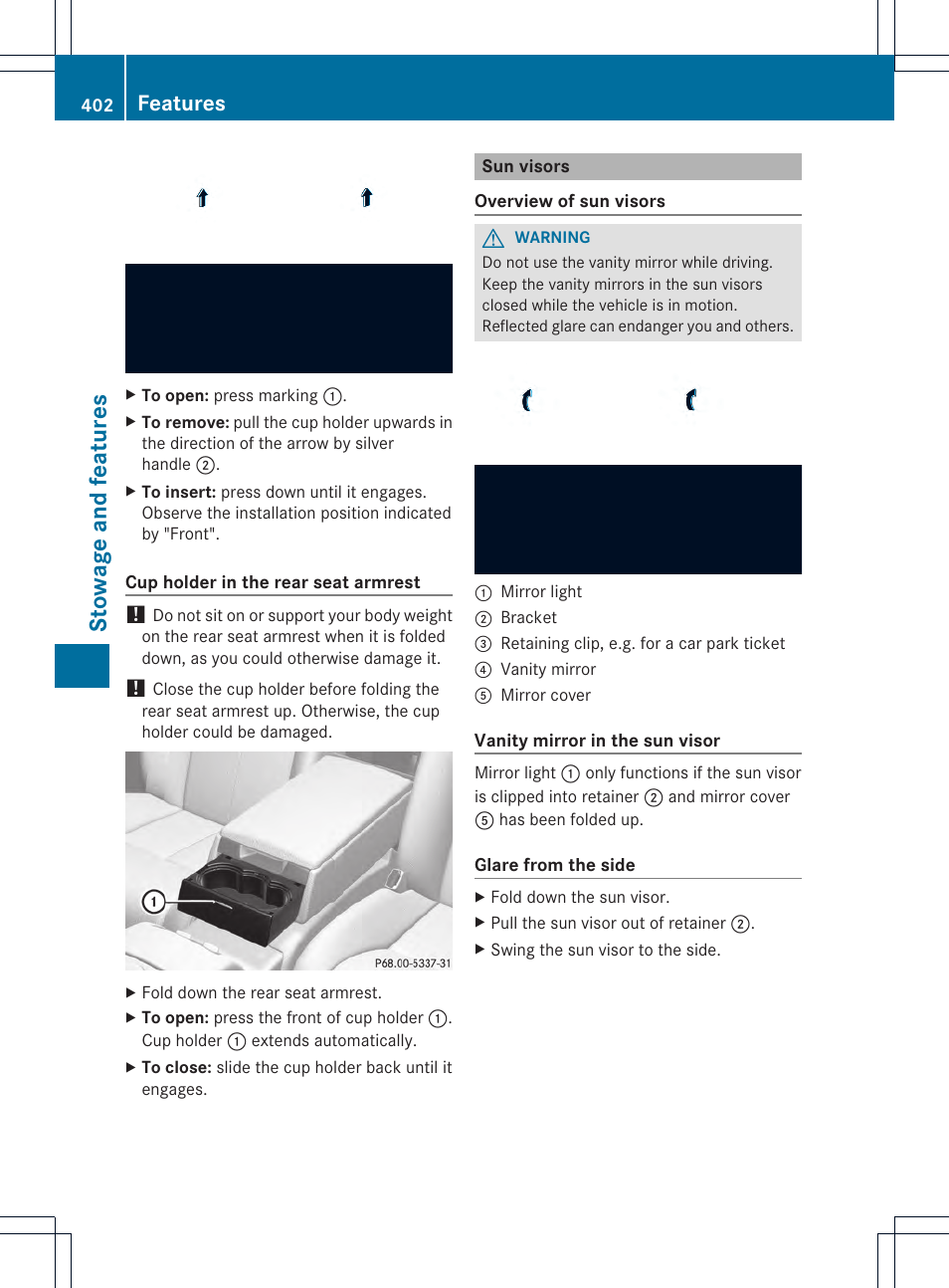 Stowage and feat ures, Features | Mercedes-Benz CL-Class 2013 Owners Manual User Manual | Page 404 / 494