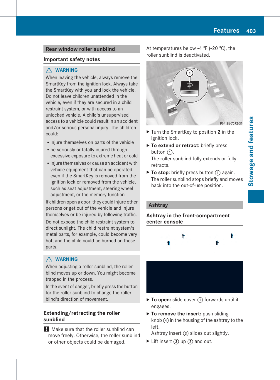 Stowage and features, Features | Mercedes-Benz CL-Class 2013 Owners Manual User Manual | Page 405 / 494