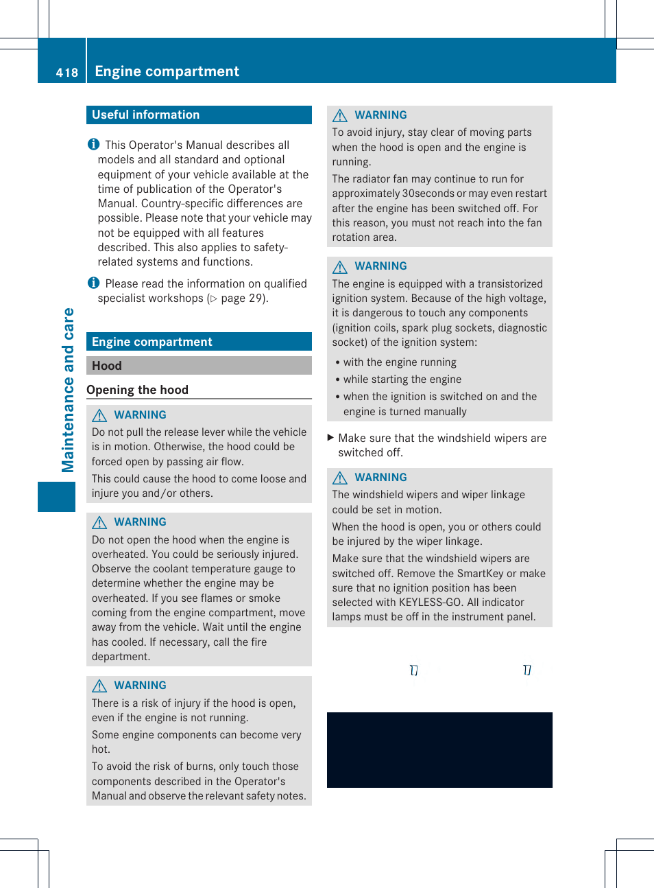 Maintenance and care, Engine compartment | Mercedes-Benz CL-Class 2013 Owners Manual User Manual | Page 420 / 494