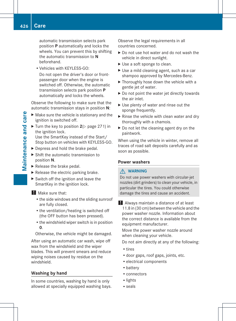 Maintenance and care, Care | Mercedes-Benz CL-Class 2013 Owners Manual User Manual | Page 428 / 494