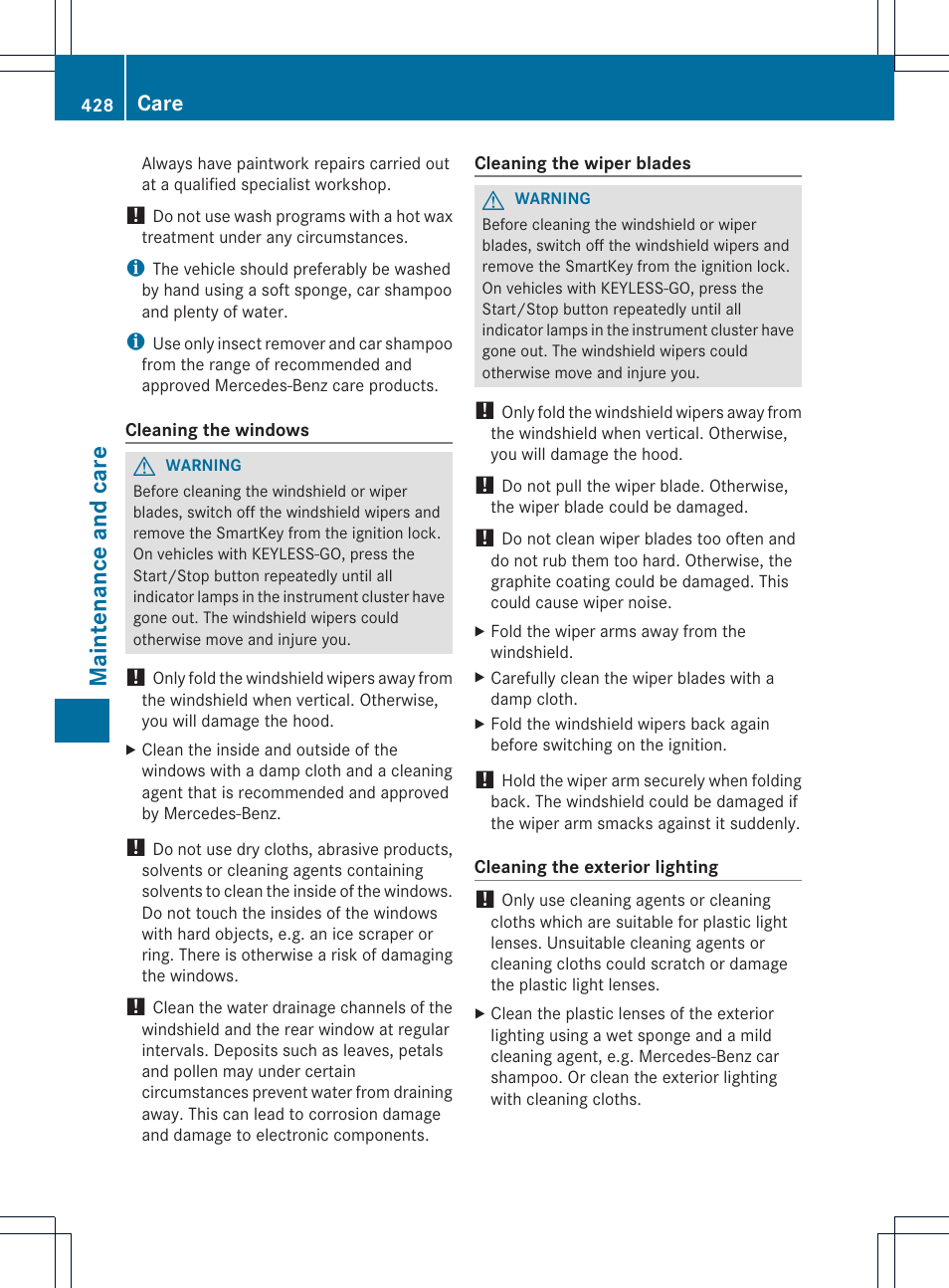 Maintenance and care, Care | Mercedes-Benz CL-Class 2013 Owners Manual User Manual | Page 430 / 494
