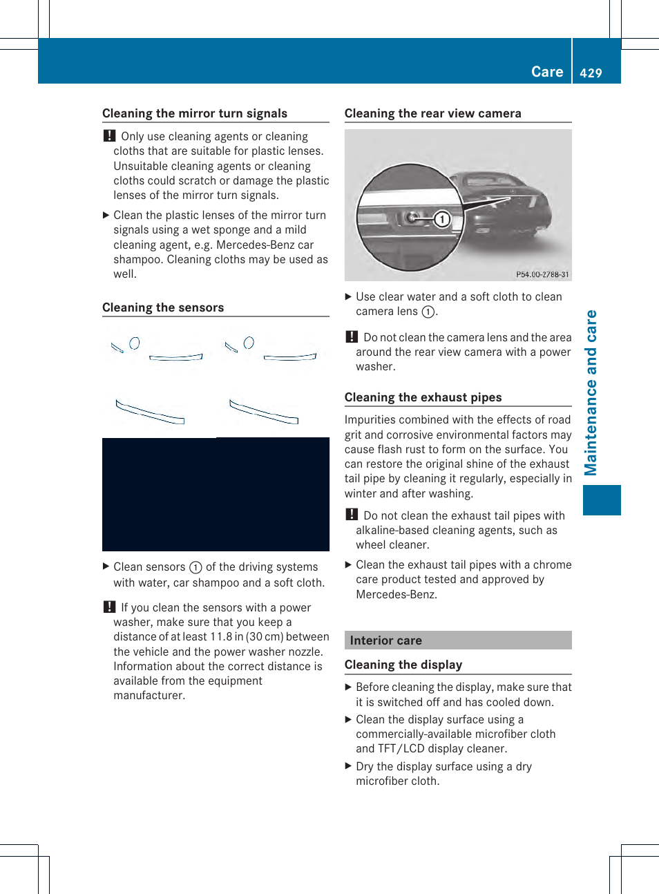Maint enance and care, Care | Mercedes-Benz CL-Class 2013 Owners Manual User Manual | Page 431 / 494