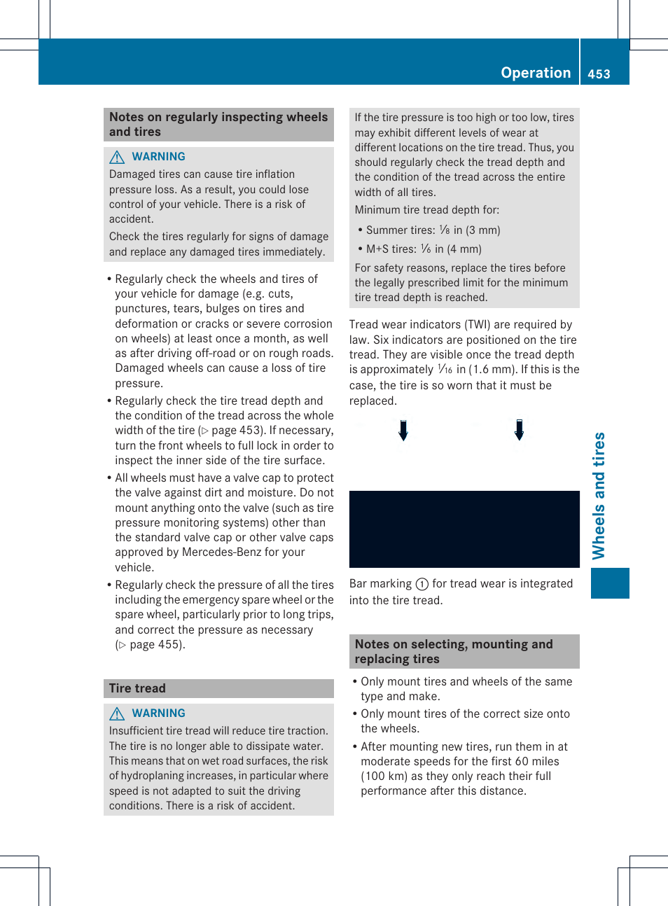 Wheels and tires, Operation | Mercedes-Benz CL-Class 2013 Owners Manual User Manual | Page 455 / 494