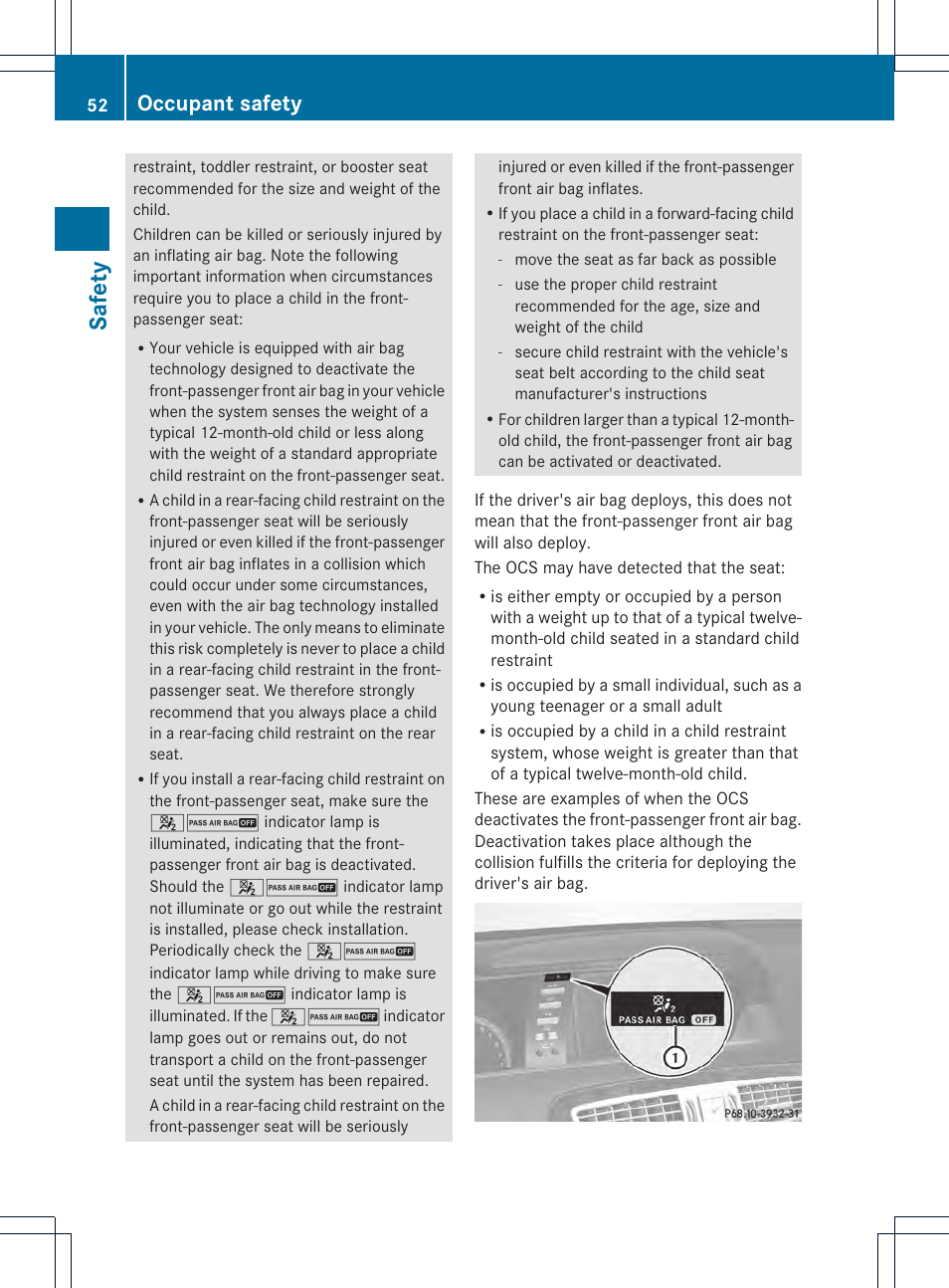 Safety, Occupant safety | Mercedes-Benz CL-Class 2013 Owners Manual User Manual | Page 54 / 494