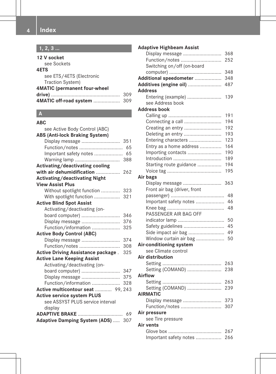 Index | Mercedes-Benz CL-Class 2013 Owners Manual User Manual | Page 6 / 494