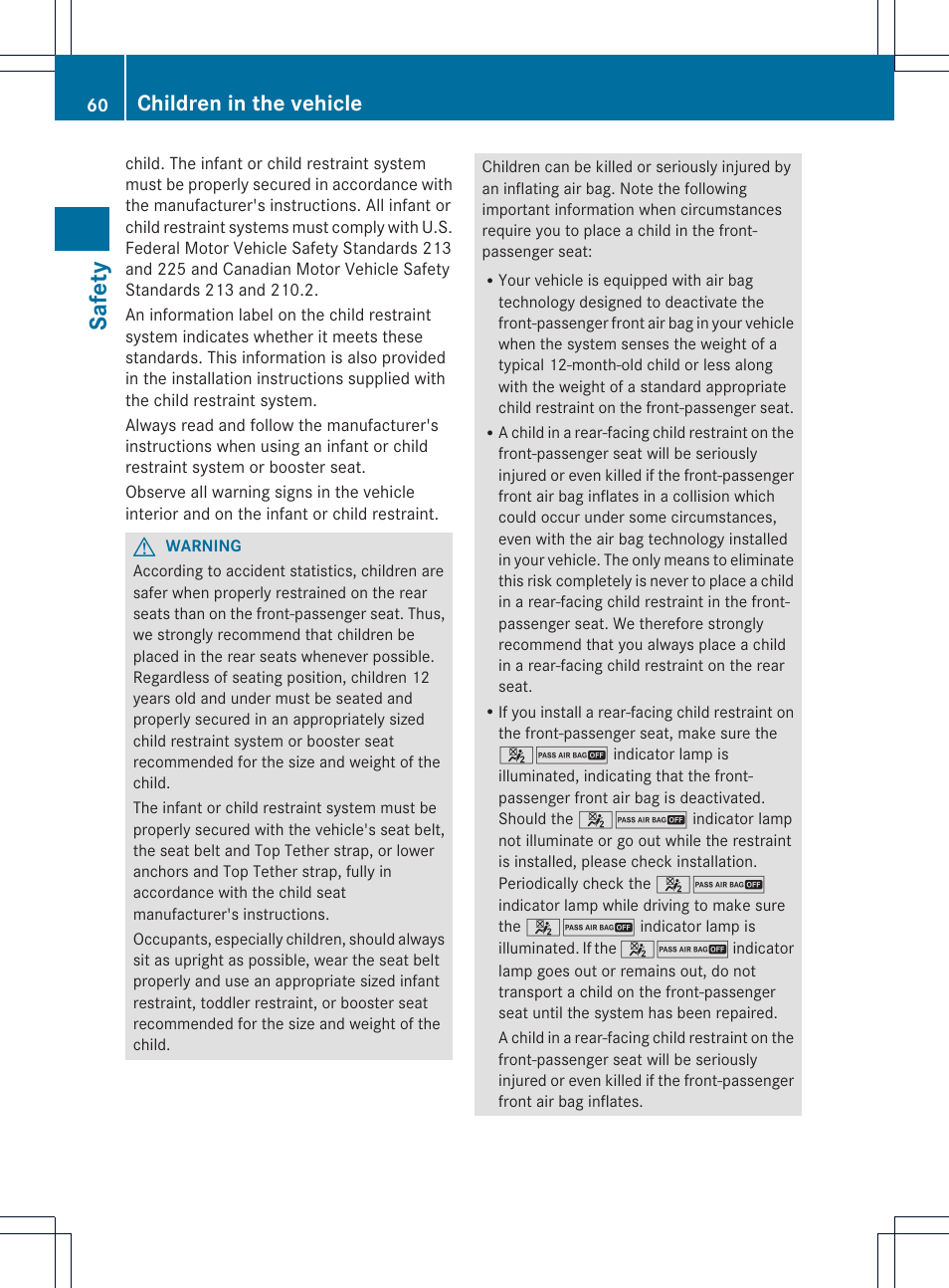 Safety, Children in the vehicle | Mercedes-Benz CL-Class 2013 Owners Manual User Manual | Page 62 / 494