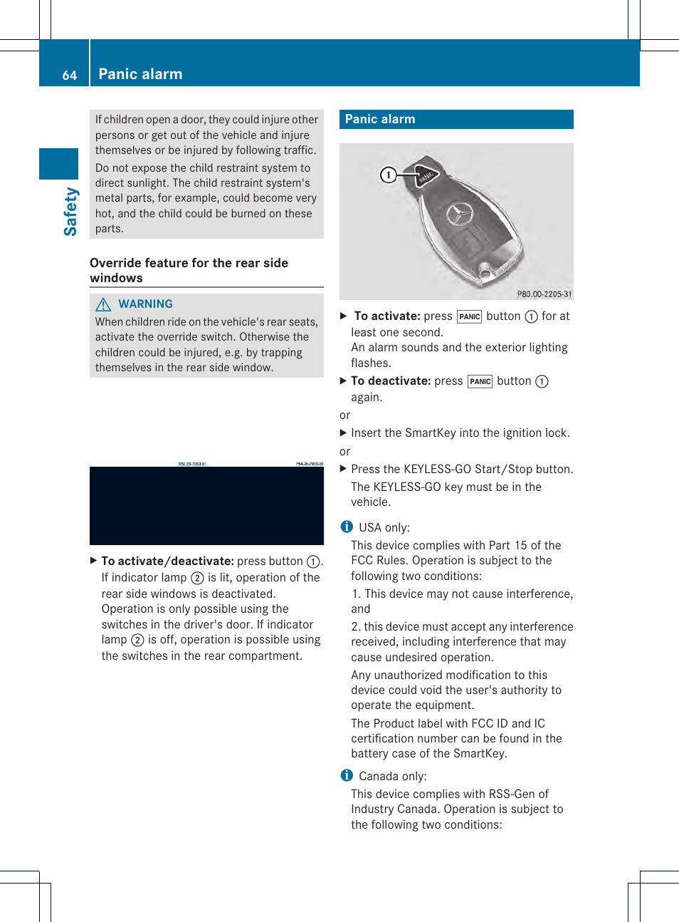 Saf ety, Panic alarm | Mercedes-Benz CL-Class 2013 Owners Manual User Manual | Page 66 / 494