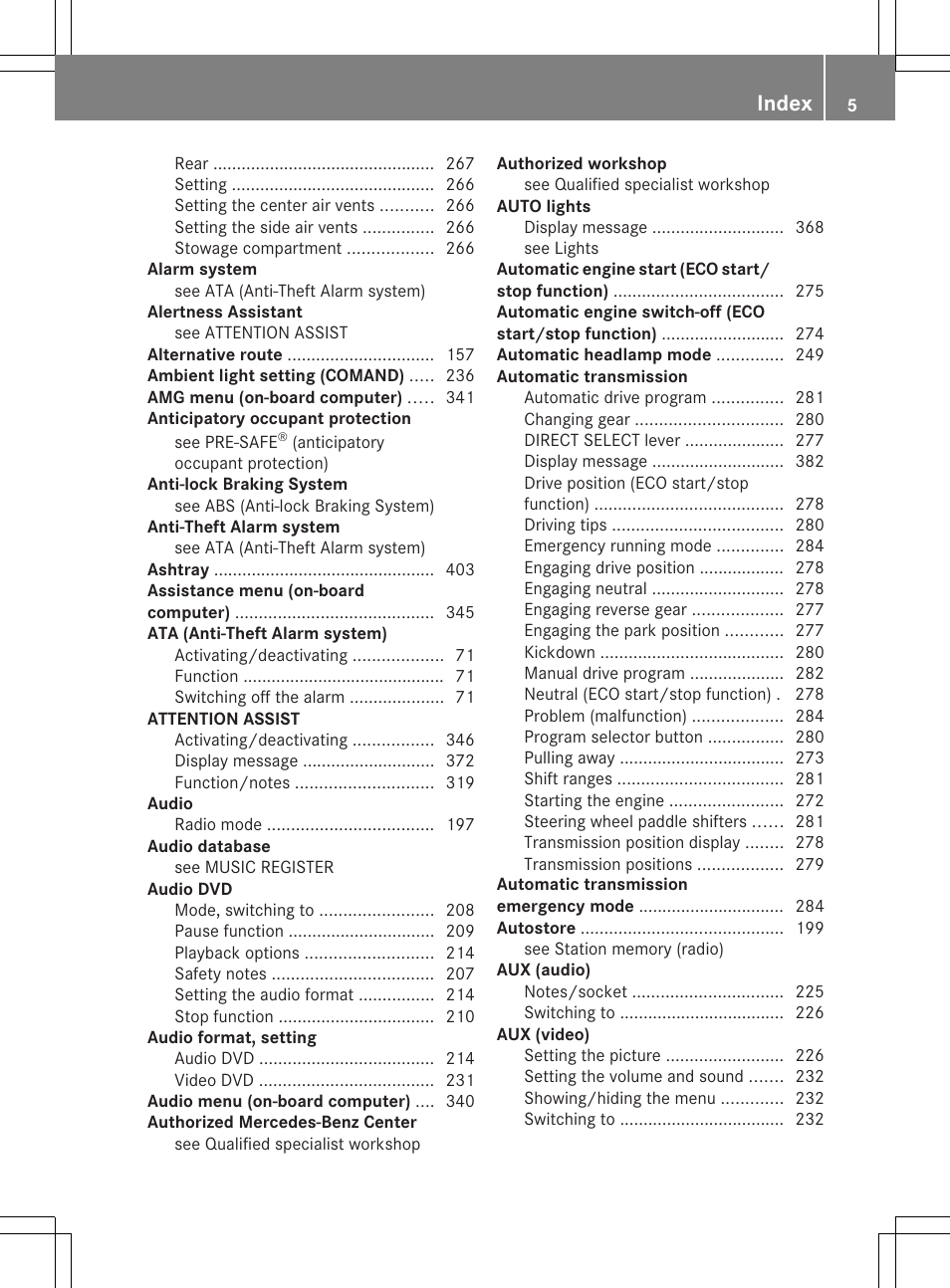 Index | Mercedes-Benz CL-Class 2013 Owners Manual User Manual | Page 7 / 494