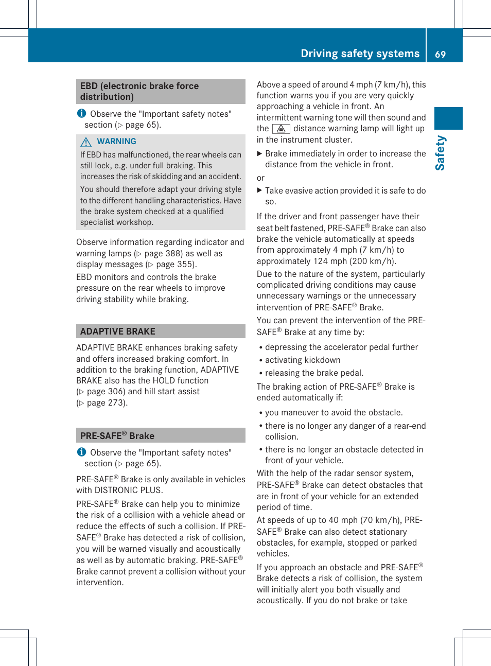 Safety, Driving safety systems | Mercedes-Benz CL-Class 2013 Owners Manual User Manual | Page 71 / 494