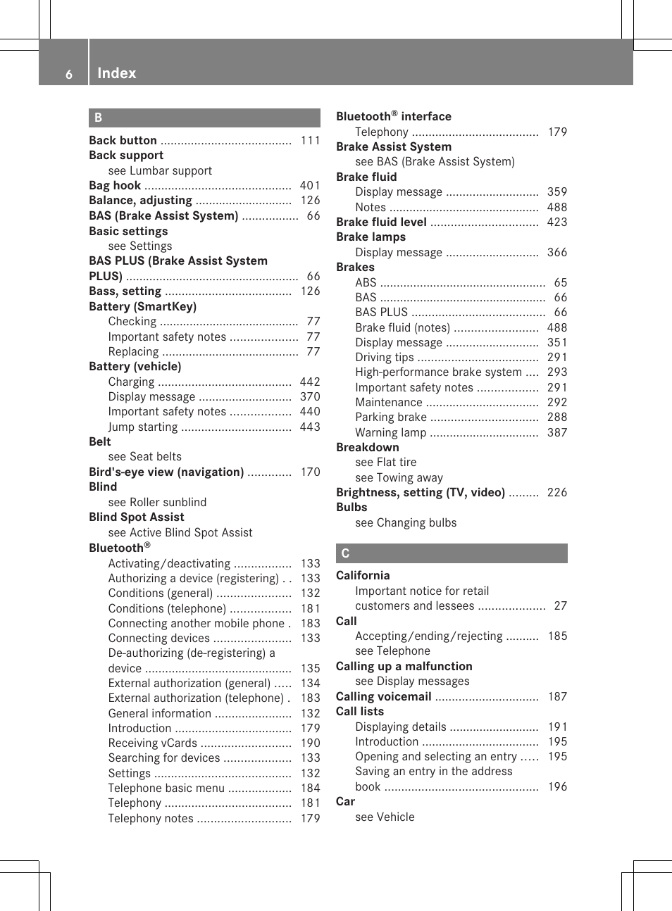 Index | Mercedes-Benz CL-Class 2013 Owners Manual User Manual | Page 8 / 494