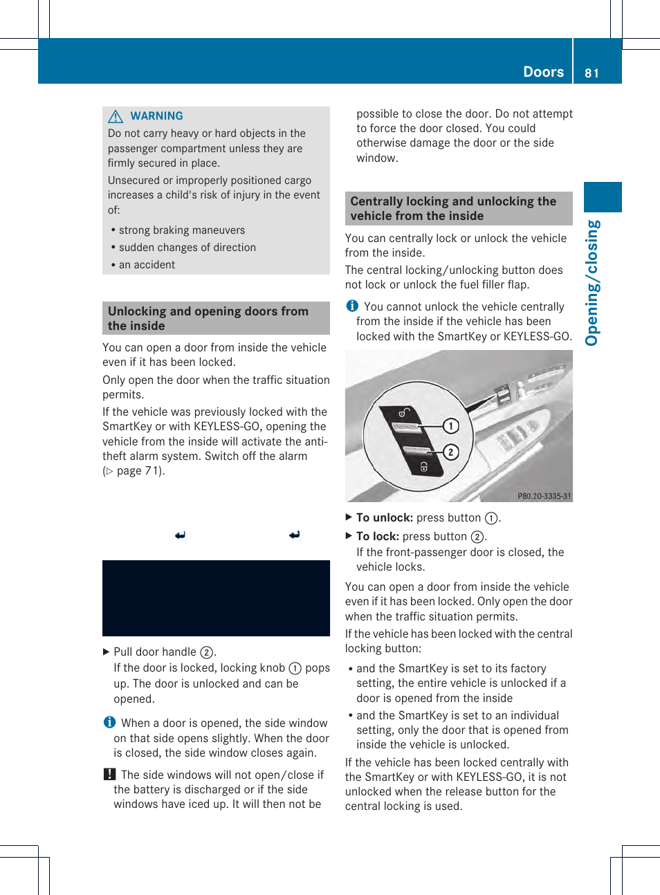 Opening/clo sing, Doors | Mercedes-Benz CL-Class 2013 Owners Manual User Manual | Page 83 / 494