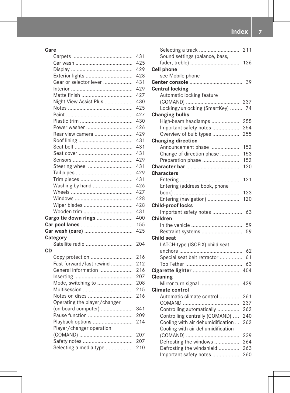 Index | Mercedes-Benz CL-Class 2013 Owners Manual User Manual | Page 9 / 494
