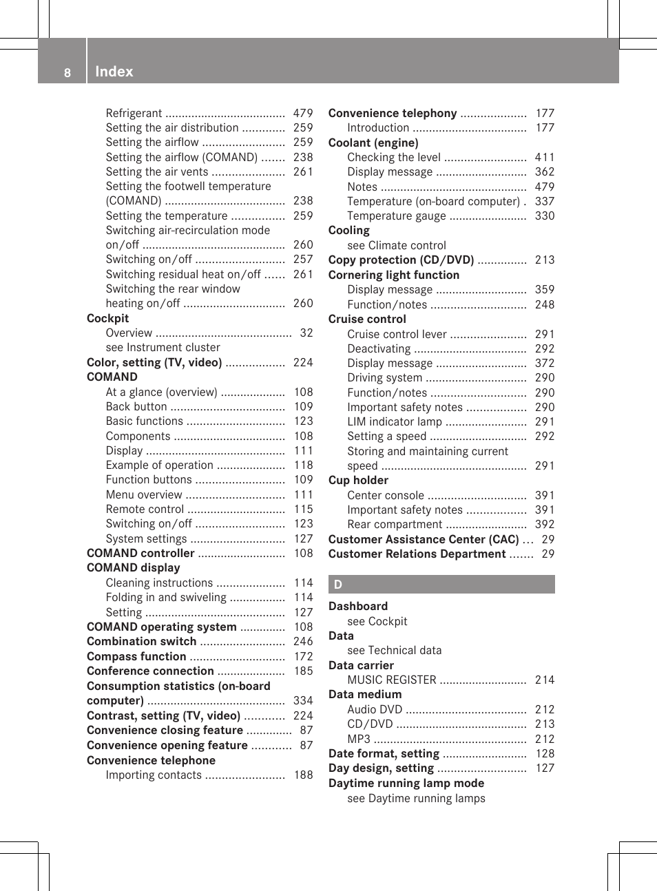 Index | Mercedes-Benz CL-Class 2012 User Manual | Page 10 / 488
