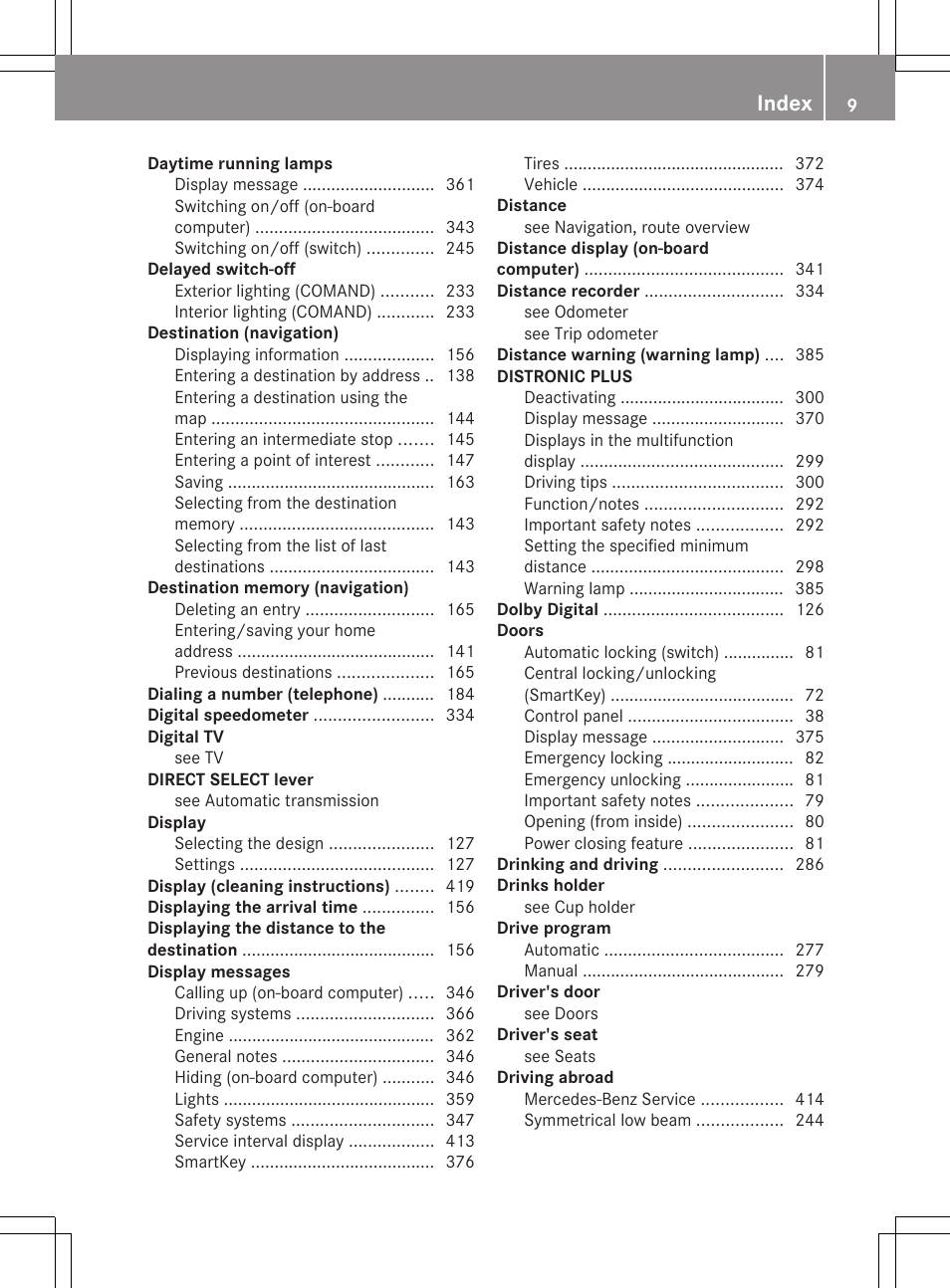 Index | Mercedes-Benz CL-Class 2012 User Manual | Page 11 / 488