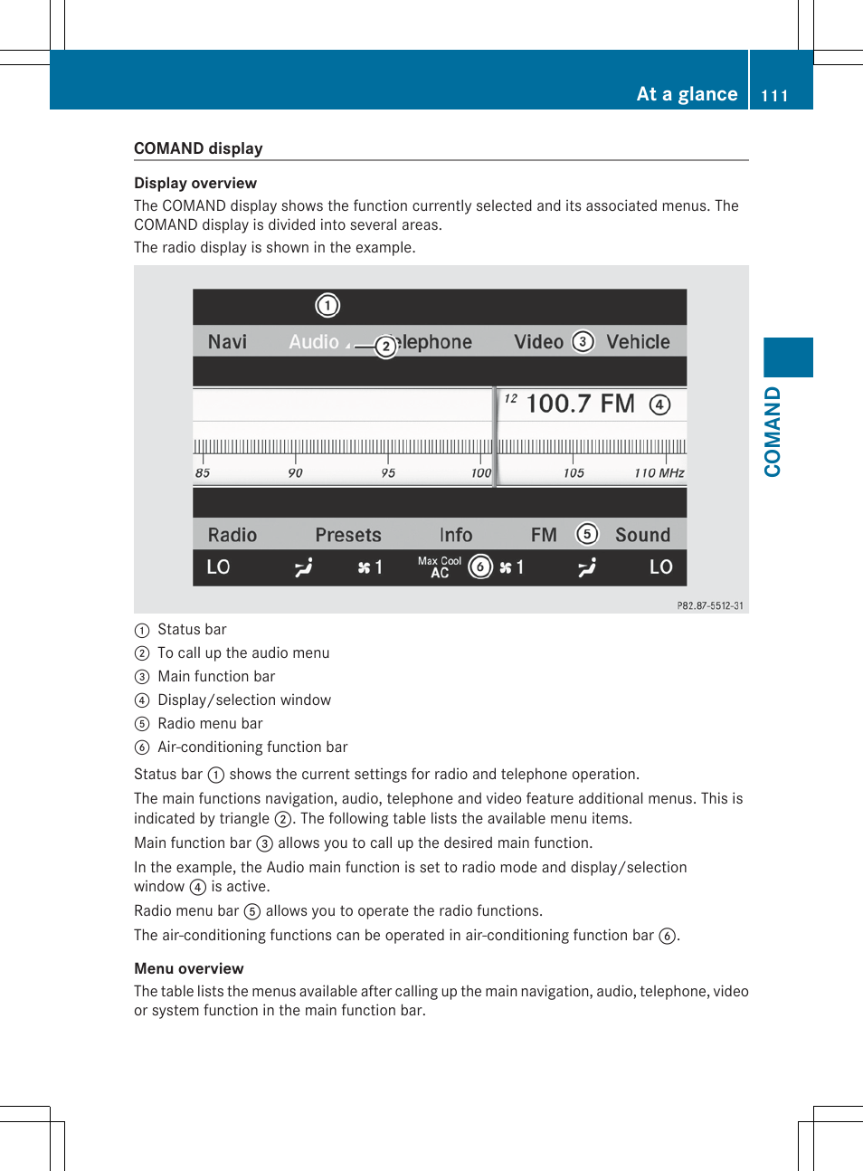 Comand, At a glance | Mercedes-Benz CL-Class 2012 User Manual | Page 113 / 488
