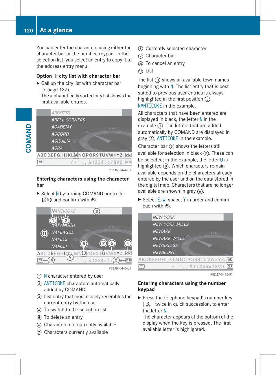 Enters characters (direct entry), Comand, At a glance | Mercedes-Benz CL-Class 2012 User Manual | Page 122 / 488